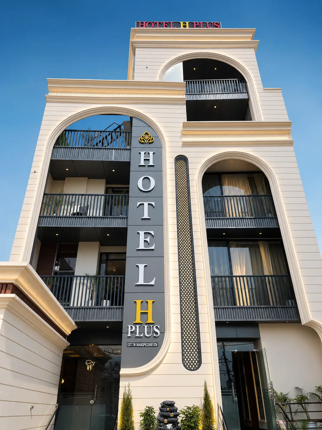 Front exterior view of Hotel H Plus building